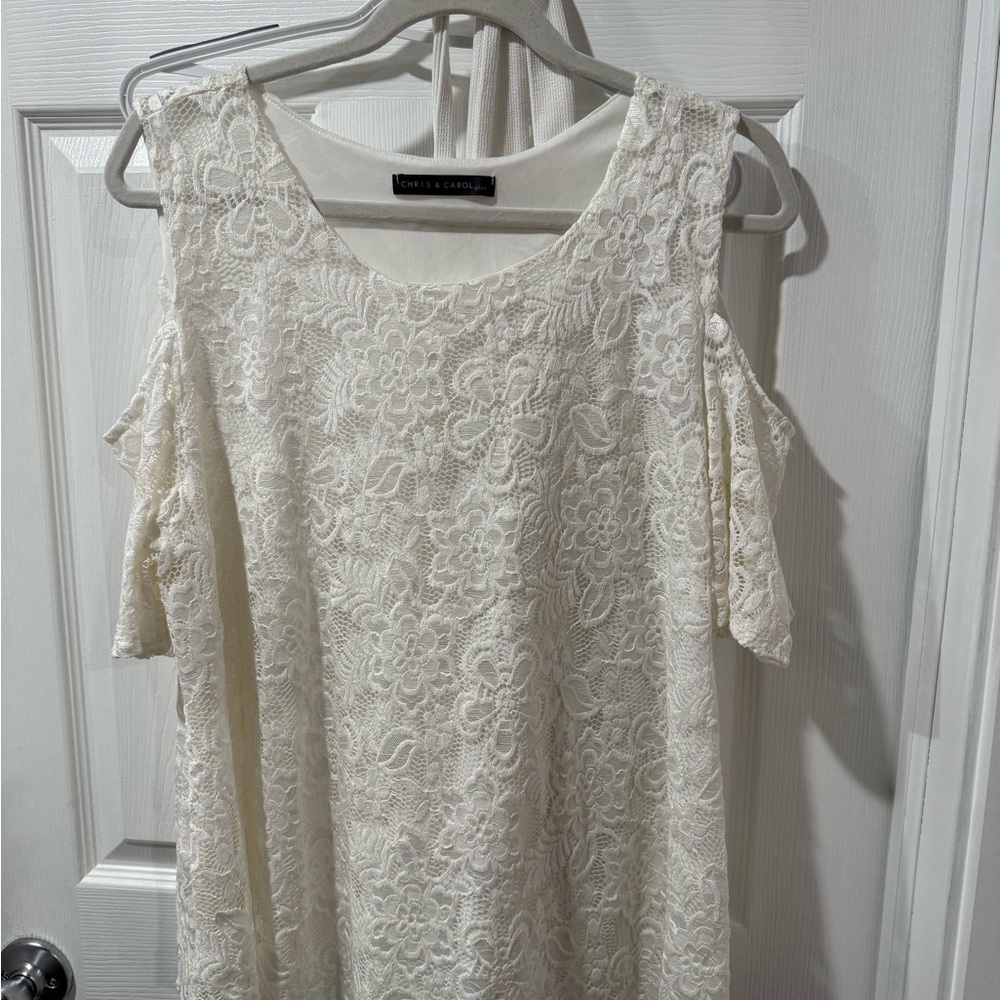 Chris & Carol Ivory Lace Cold Shoulder top, size 3X